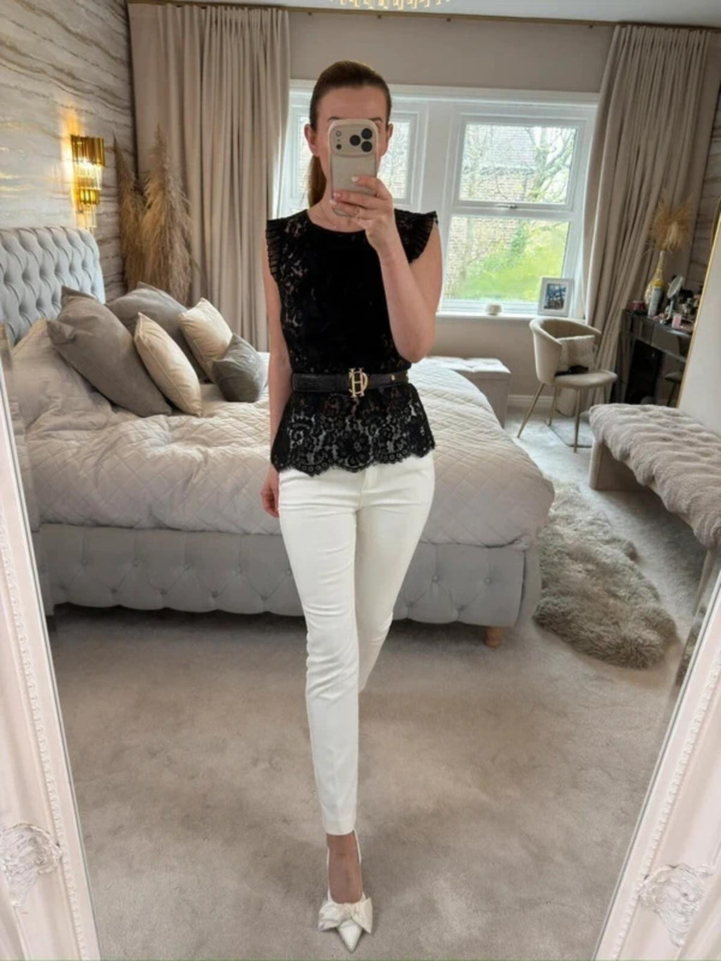 Eci New York Black Lace Frill Blouse 6