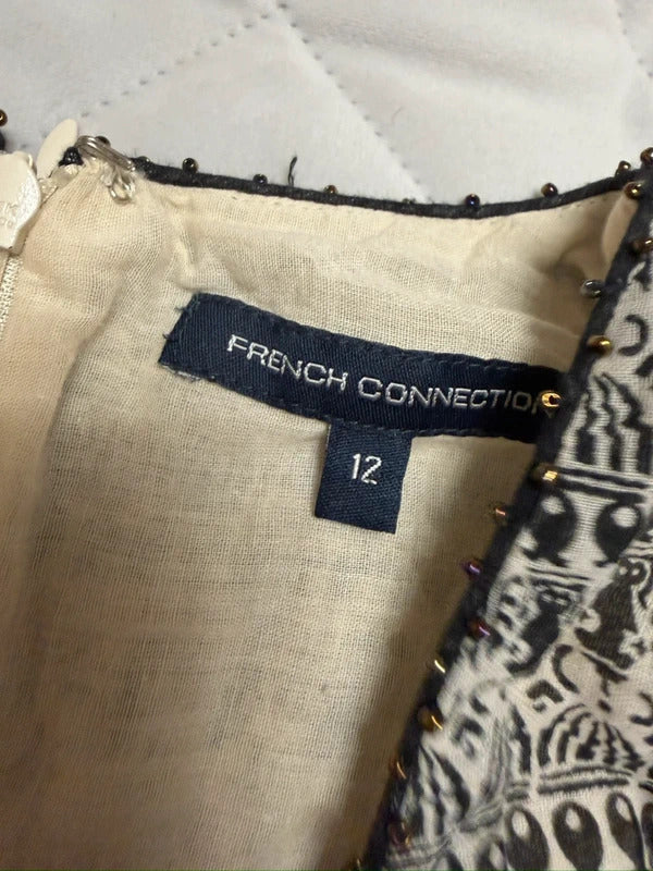 French Connection Cream & Black Boho Dress 12