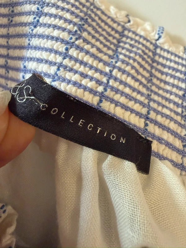 M&S White & Blue Embroidered Midi Skirt 12