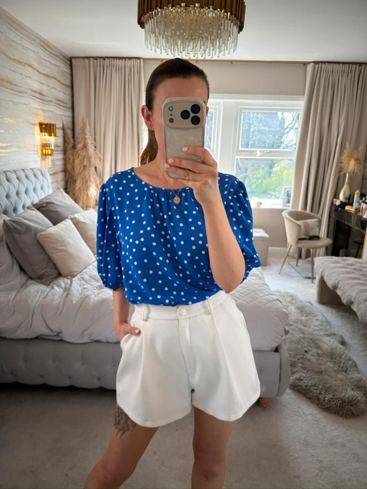 M&S Blue & White Polka Dot Blouse 18
