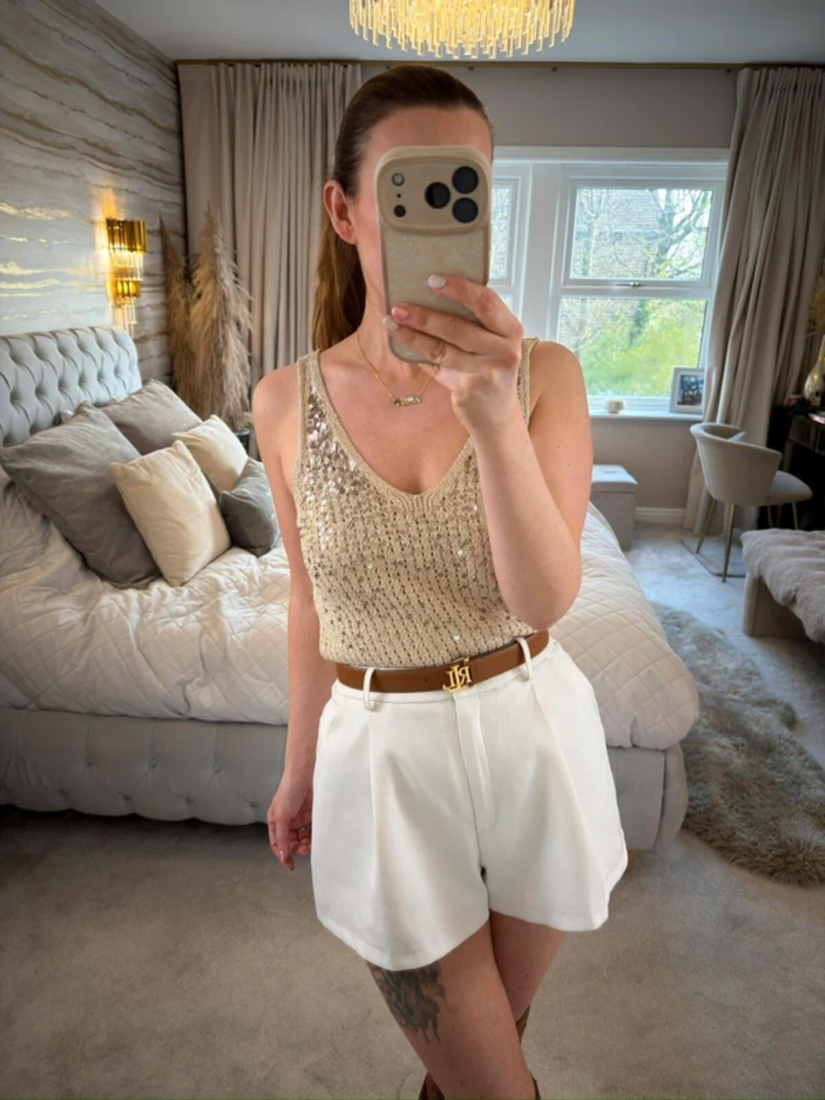 River Island Gold Metallic Sequin Knitted Top 12