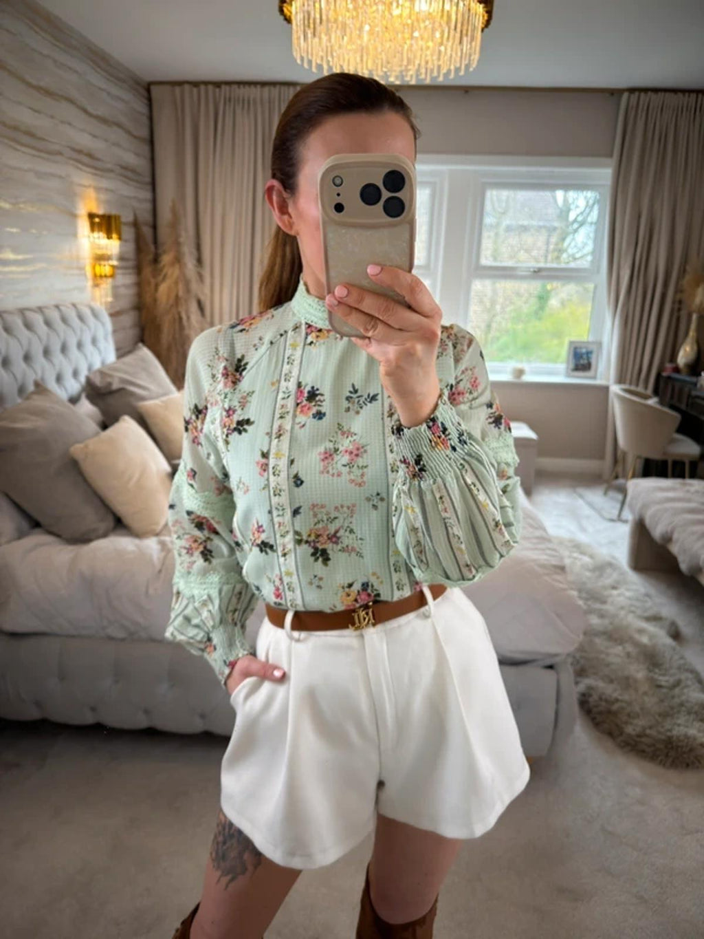 Hermant & Nandita Mint Green Floral Lace Blouse XS