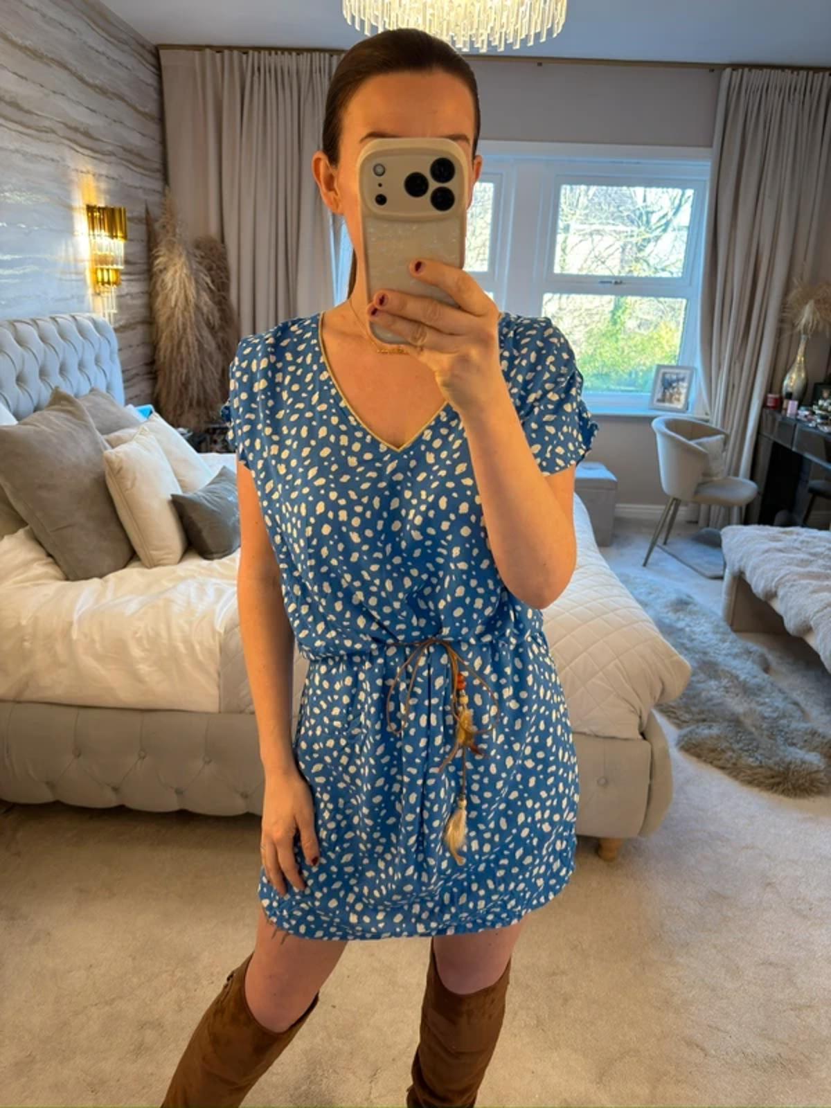 GOA Blue & White Boho Tie Mini Dress 10