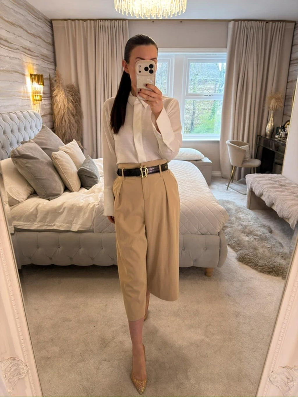 River Island Beige Cropped Wide Leg Trouser 14