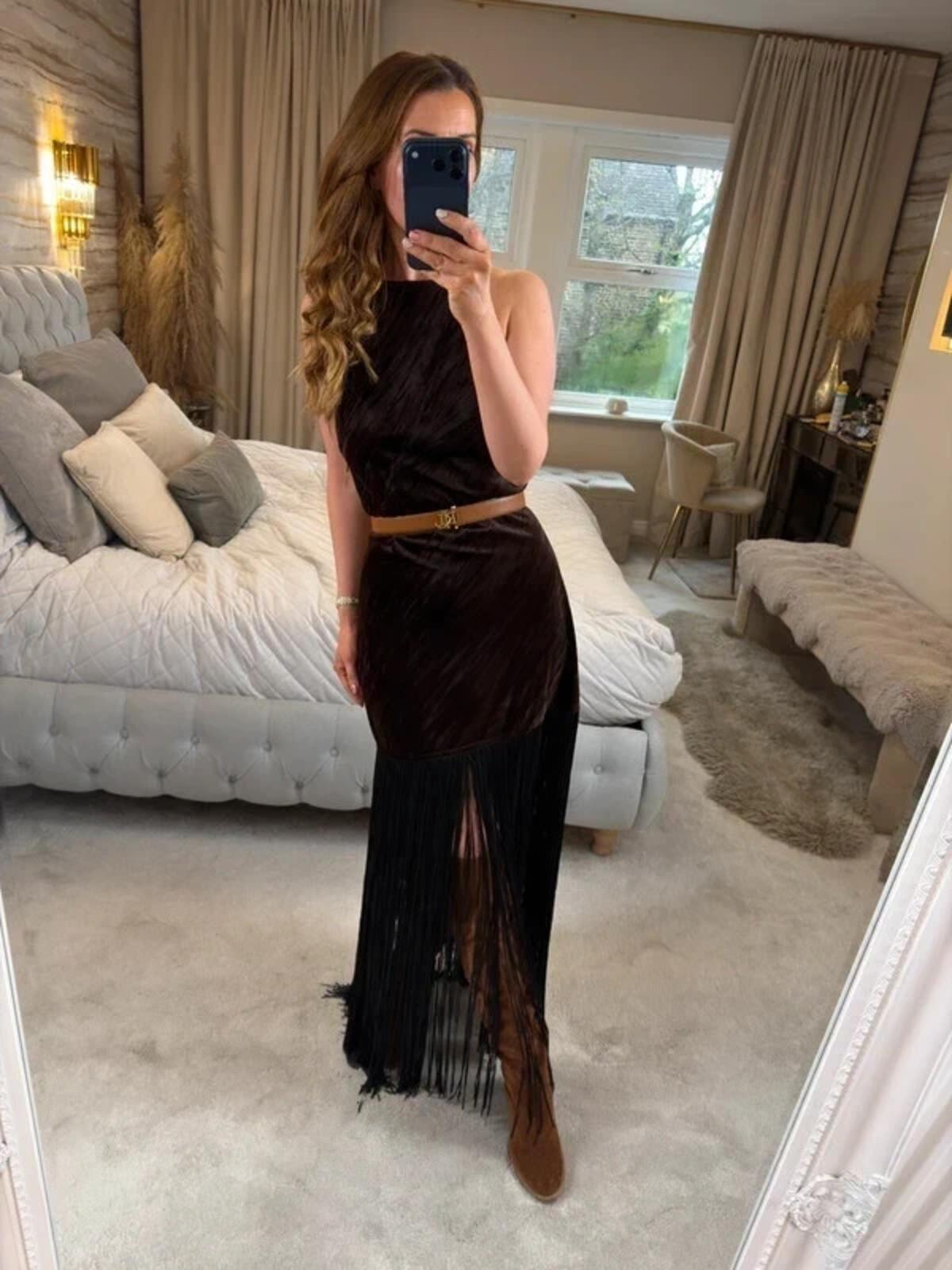 BNWT Brown Velvet Fringe Festival Dress Medium