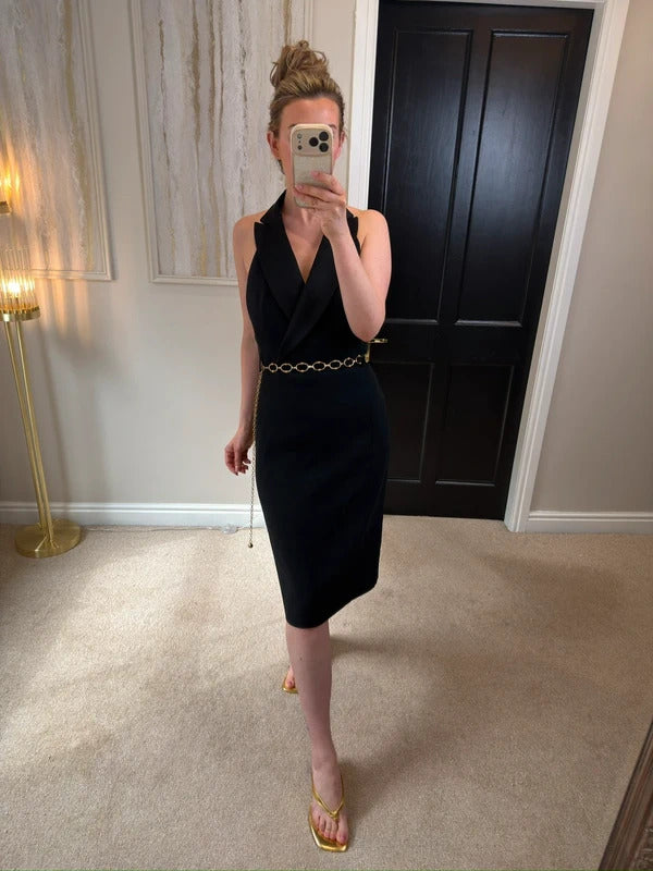 Karen Millen Black Halterneck Tuxedo Dress 12