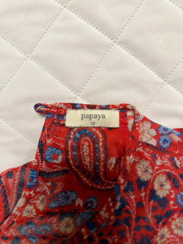 Papaya Red & Blue Sheer Paisley Frill Blouse 10