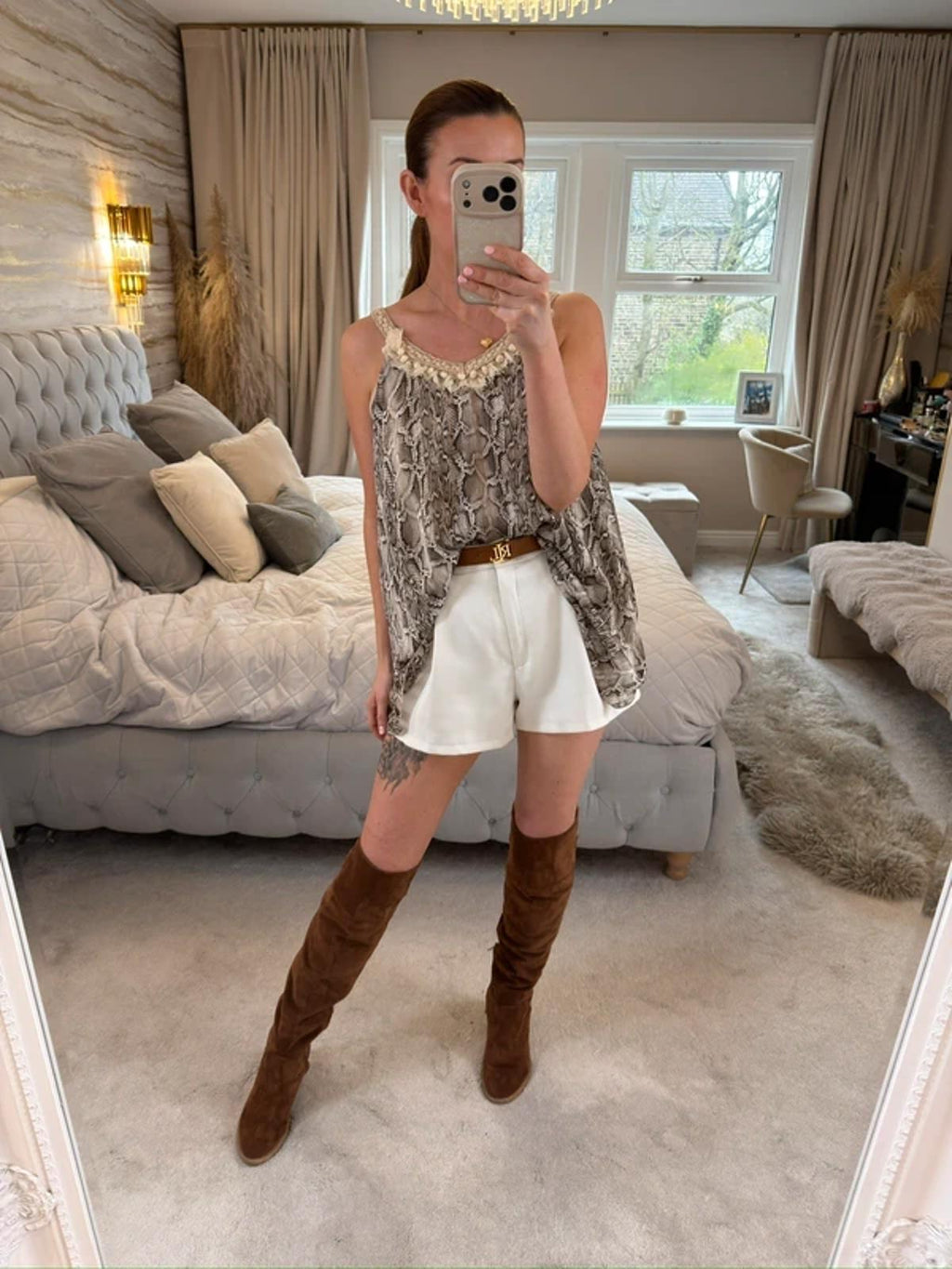 Boho Snakeprint Lace Floaty Blouse One Size