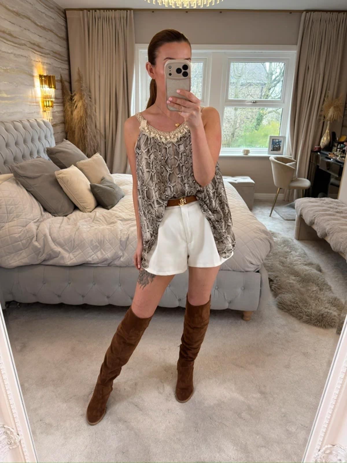 Boho Snakeprint Lace Floaty Blouse One Size