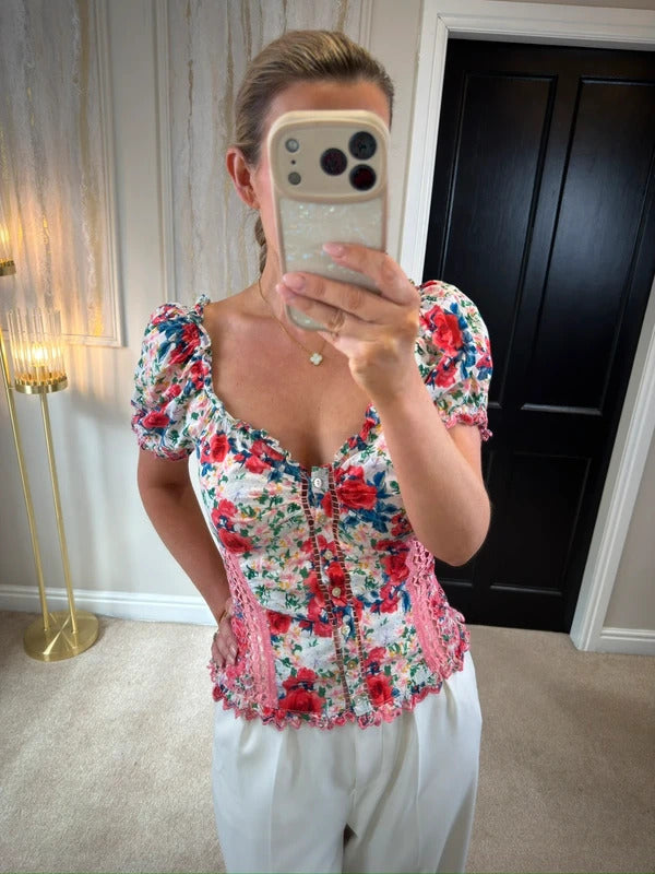 LoveShackFancy Bryant Rush of Red Silk Top 10