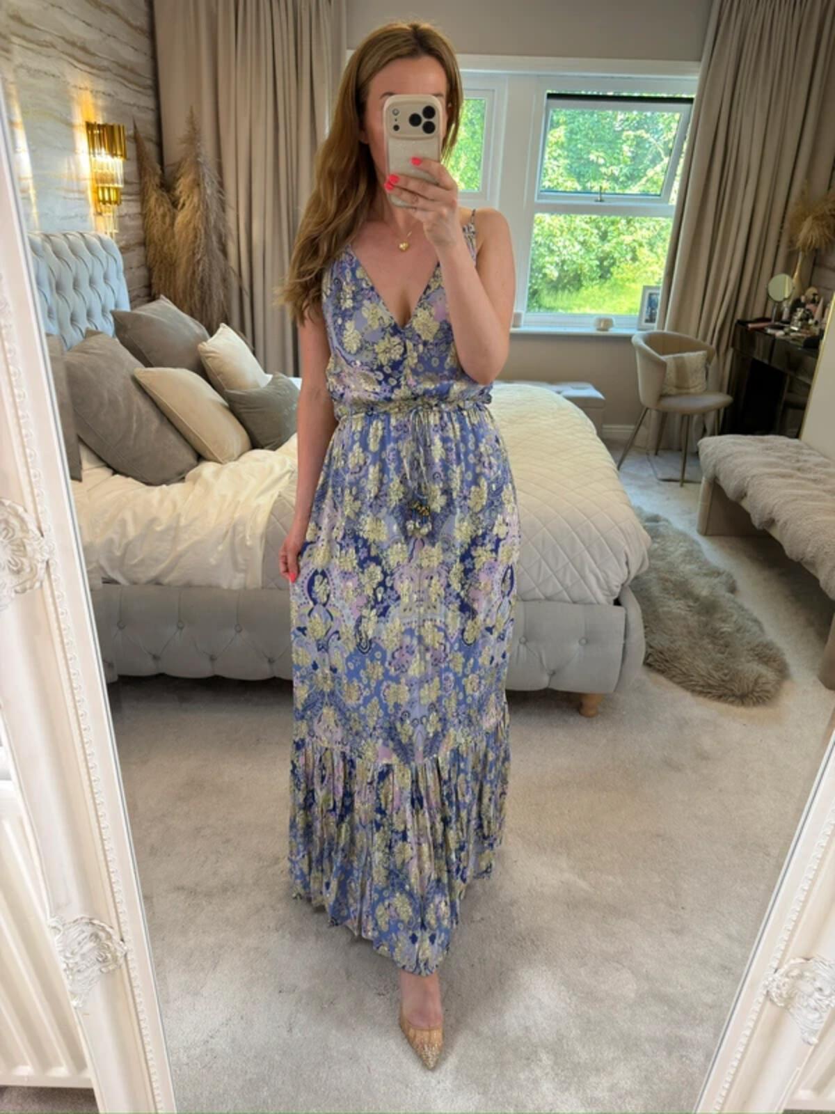 River Island Lilac & Gold Boho Tassel Maxi Dress 8