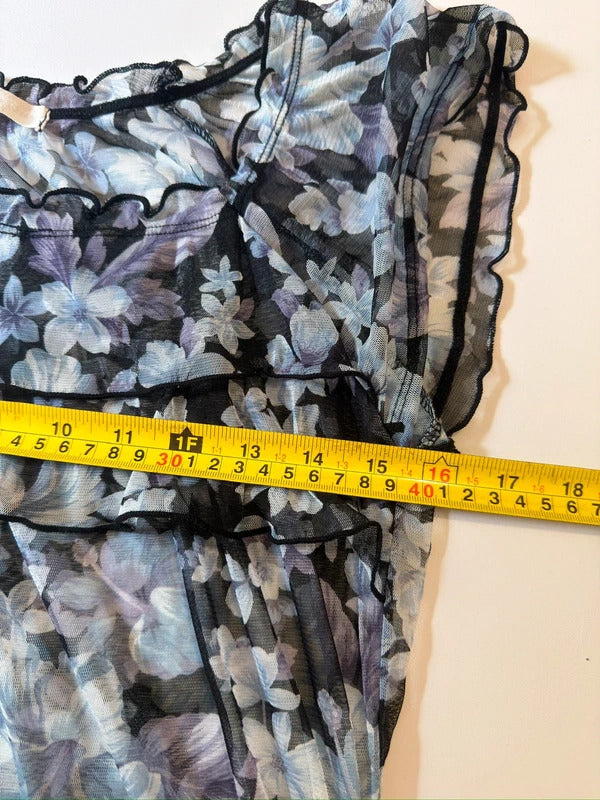 Y2K Sheer Floral Long Blouse Small