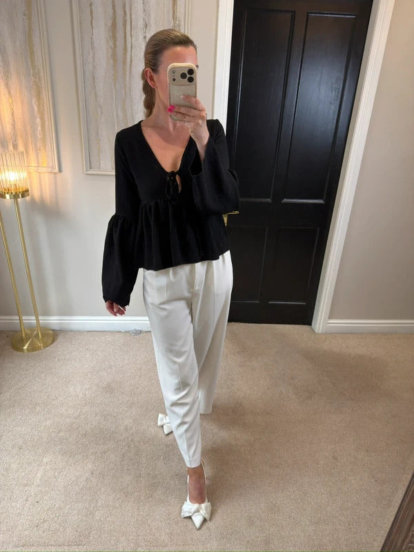 BNWT Boohoo Black Tie Front Boho Top 8