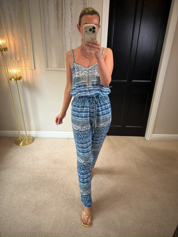 Monsoon Blue & White Embellished Jumpsuit 10