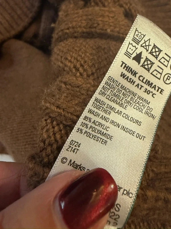 M&S Brown Cable Knit Roll Neck Jumper Medium