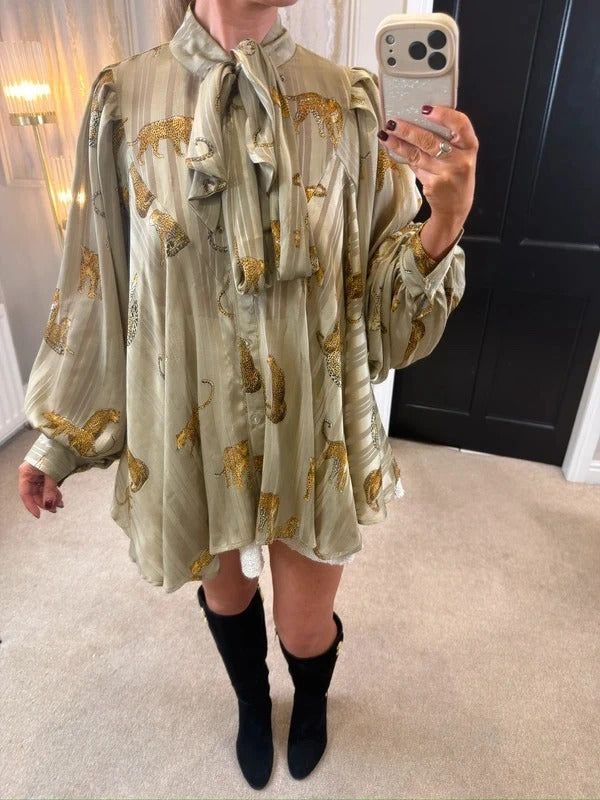 NB Avenue Animal Print Pussybow Blouse Tunic One Size