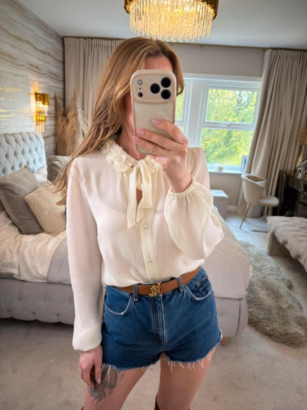 BNWT River Island Cream 3D Floral Pussybow Blouse 8