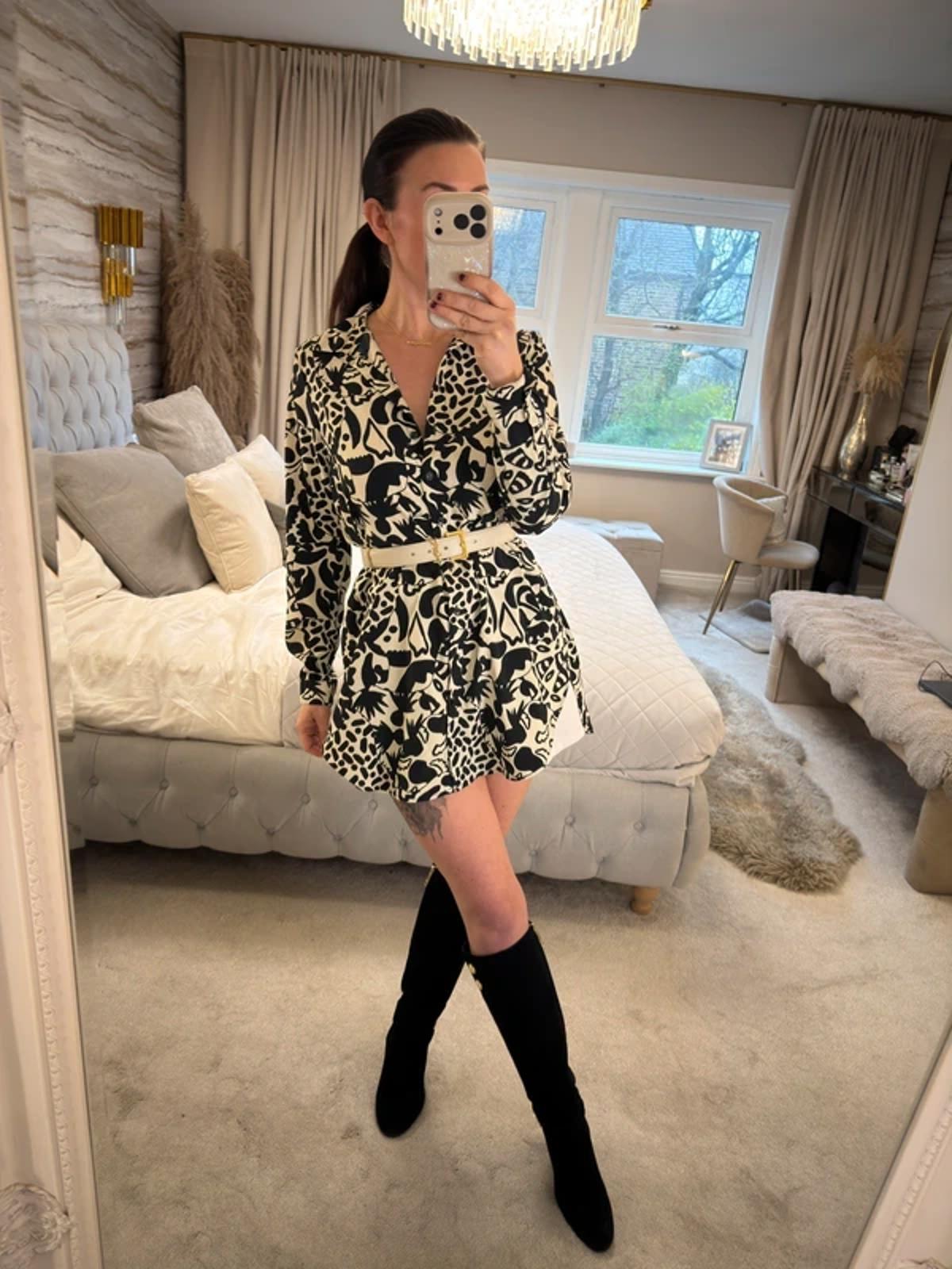 Monki Cream & Black Oversized Shirt XS