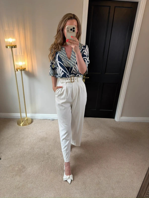 White Stuff Navy Linen Blend Floral Blouse 12