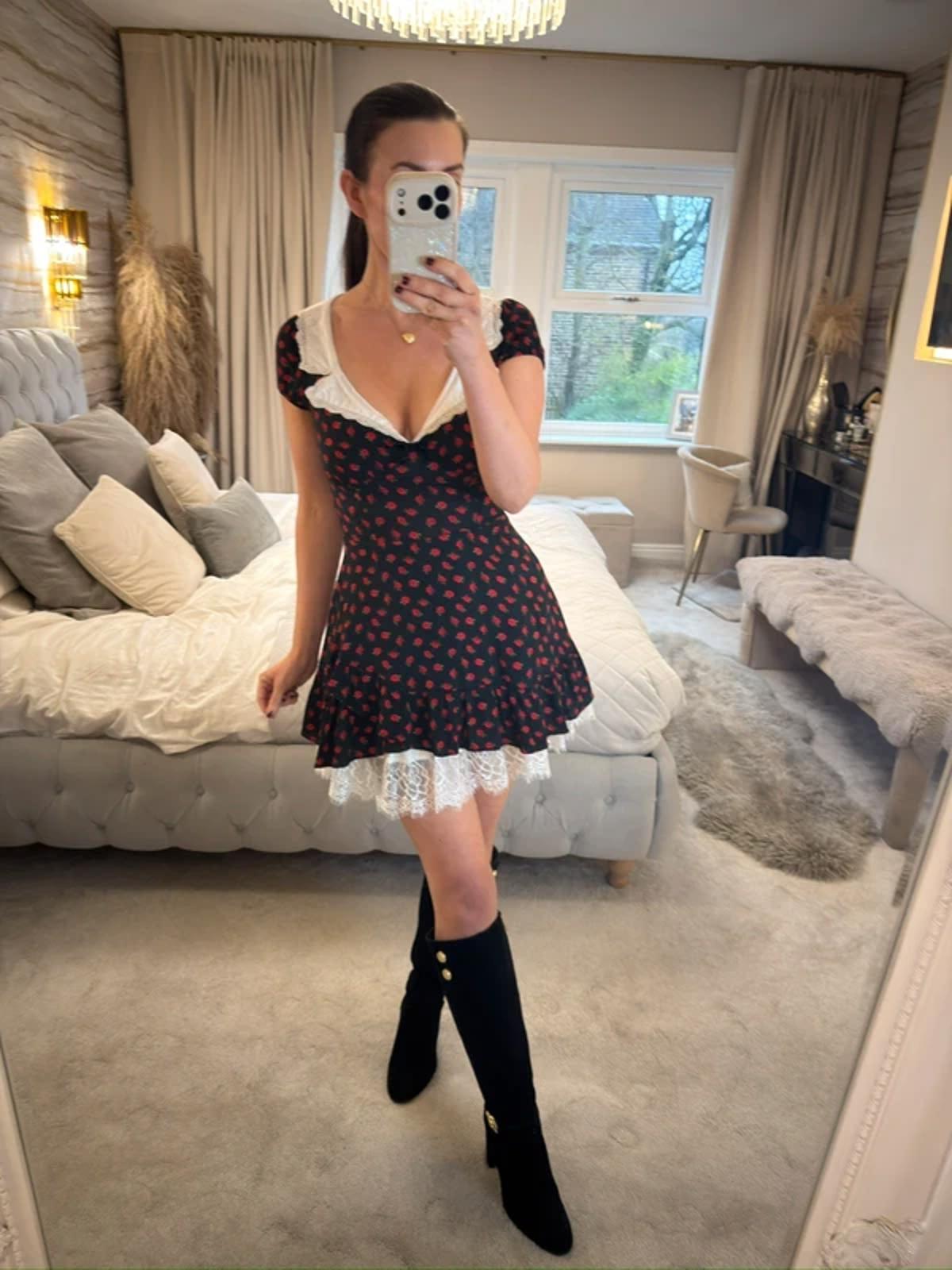 Kimchi Blue Black Rose Collared Mini Dress XS