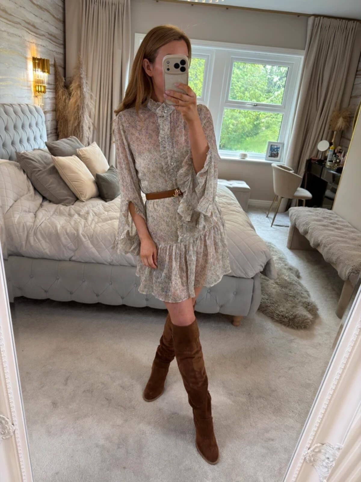 River Island Multicoloured Sheer Boho Frill Dress 10