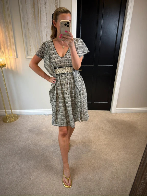 French Connection Cream & Black Boho Dress 12
