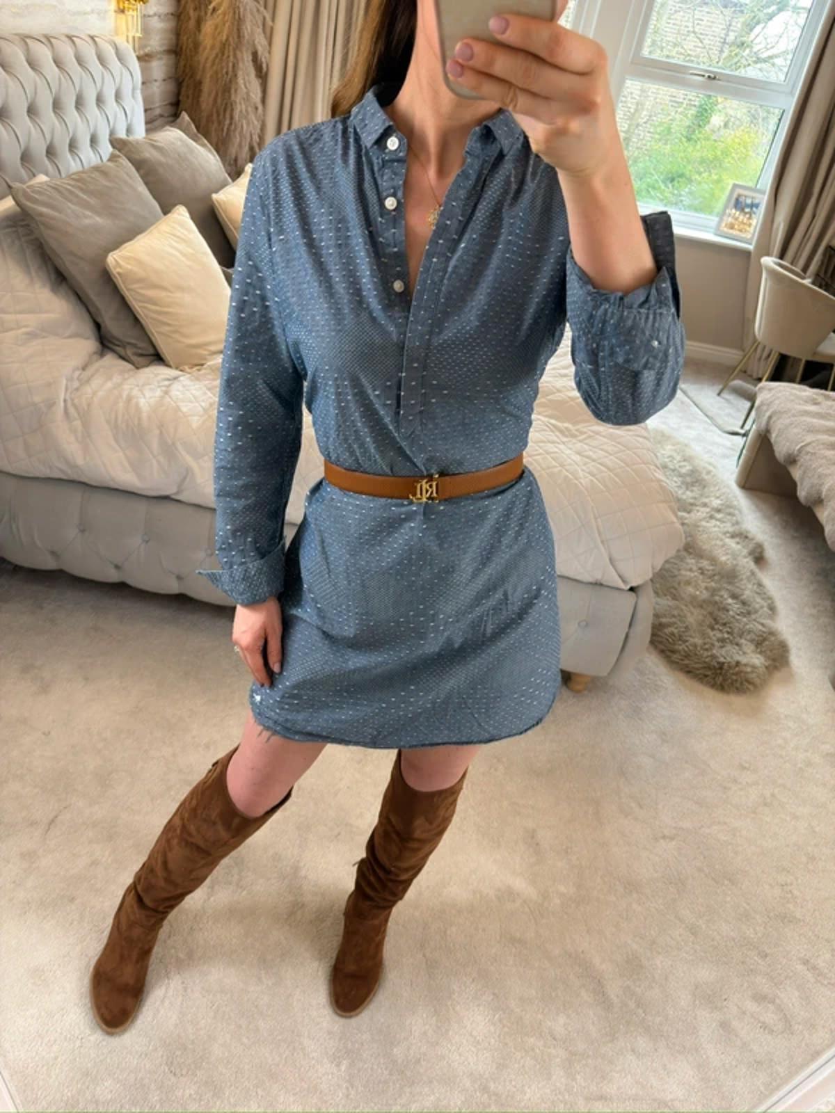 Jack Wills Blue Textured Belted Shirt Dress 8