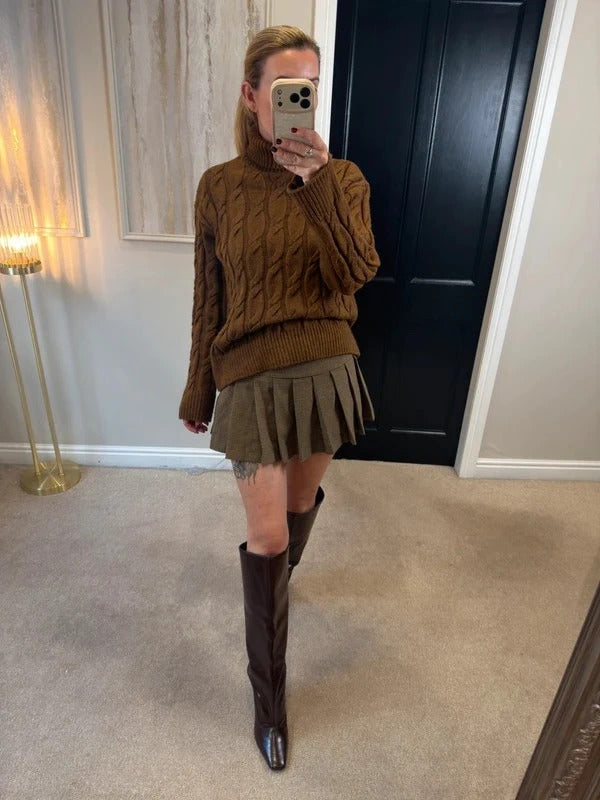 M&S Brown Cable Knit Roll Neck Jumper Medium