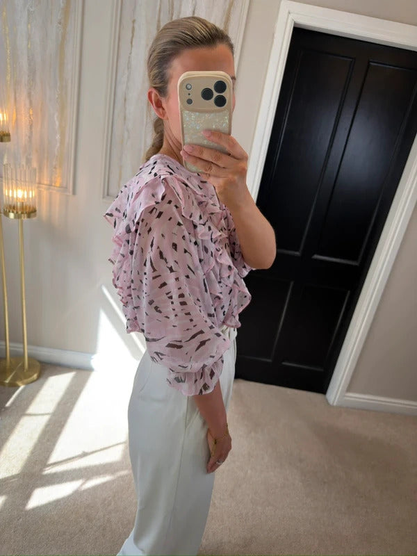 River Island Light Pink Frill Sheer Blouse 10