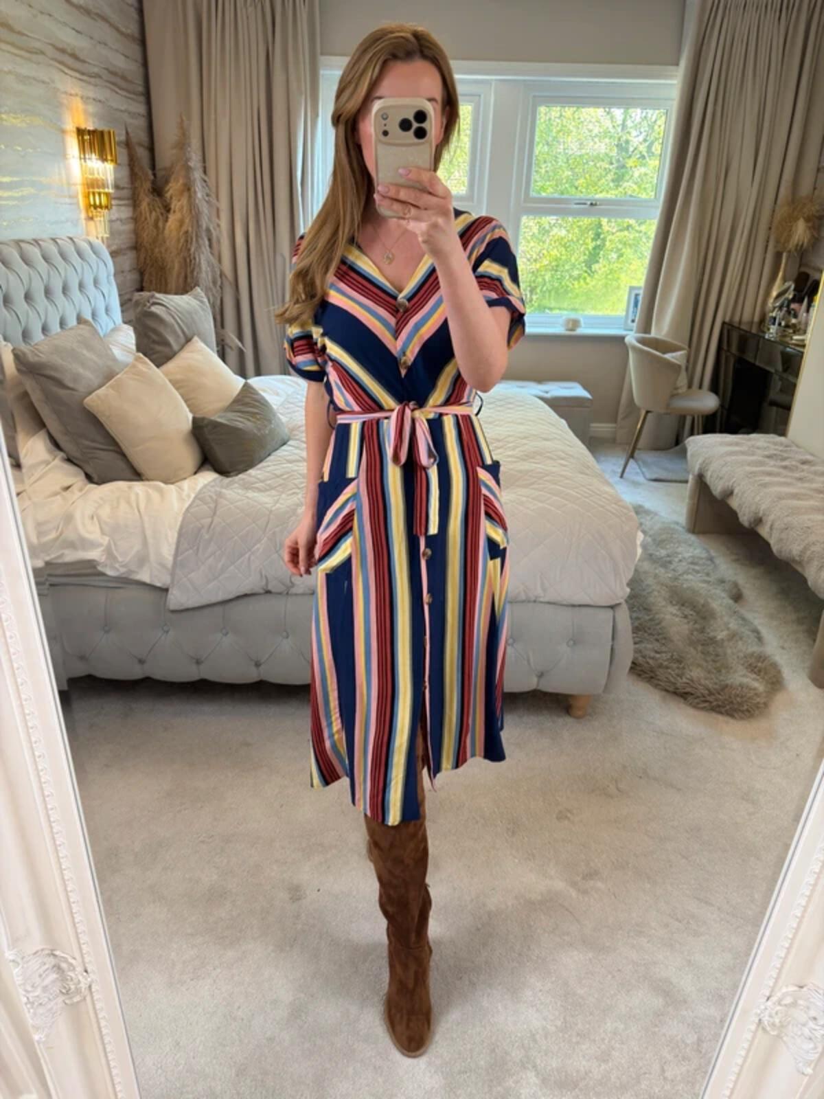 Warehouse Multicoloured Belted Midi Shirt Dress 10