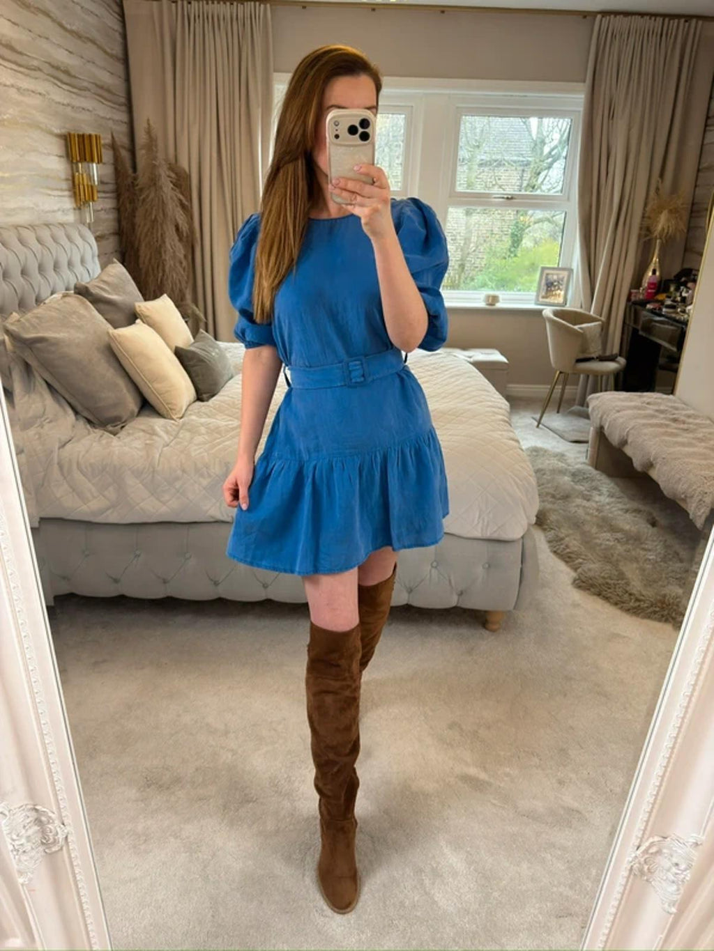 Zara Blue Belted Mini Dress Medium