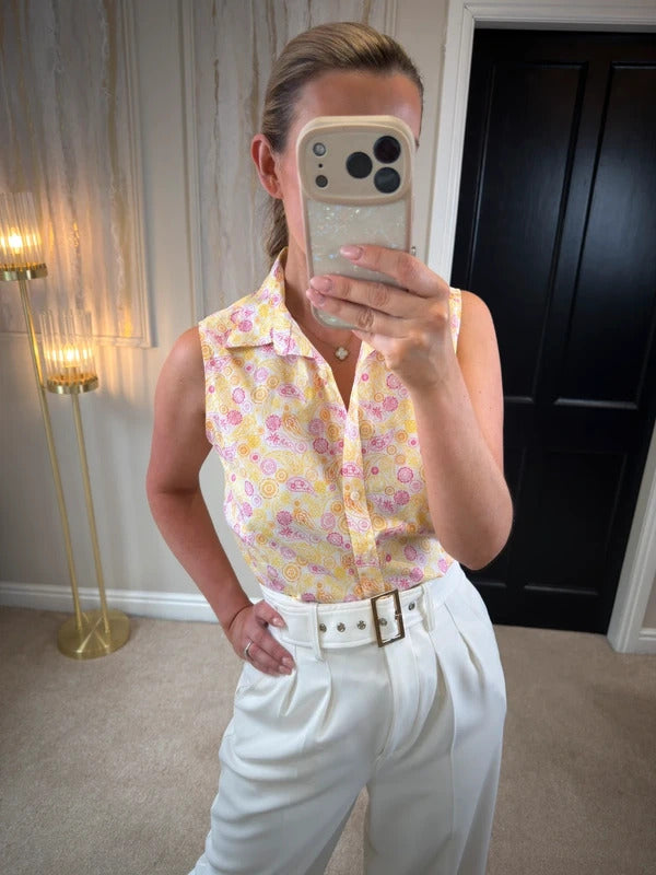 Lands End Paisley Print Sleeveless Blouse 8