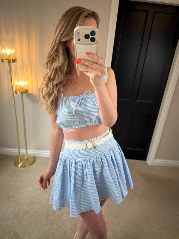 BNWT Meshki Blue & White Stripe Skirt Co Ord Medium