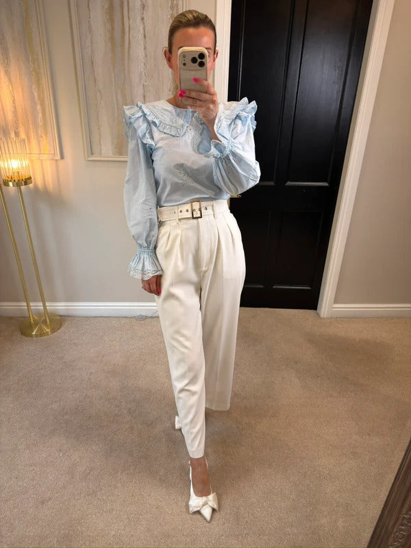 BNWT River Island Light Blue Frill Blouse Petite Size 10
