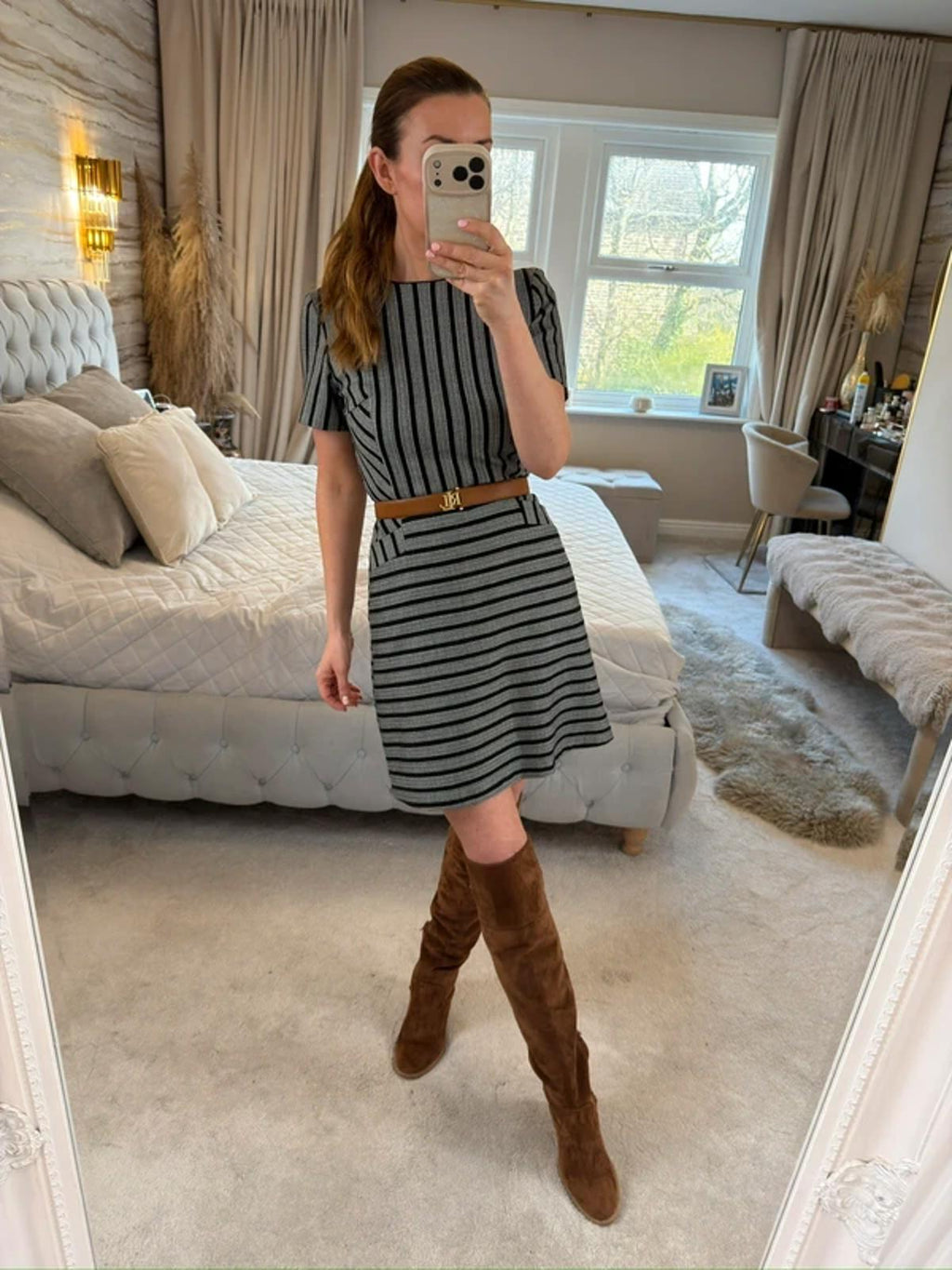 Oasis Black Striped Dress 8