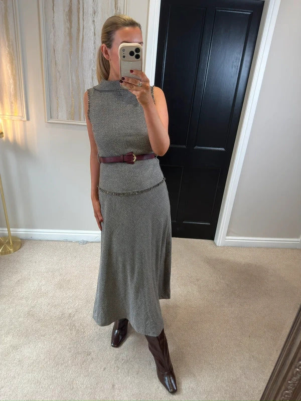 BNWT Zara Brown / Grey Tweed Style Midi Dress XS