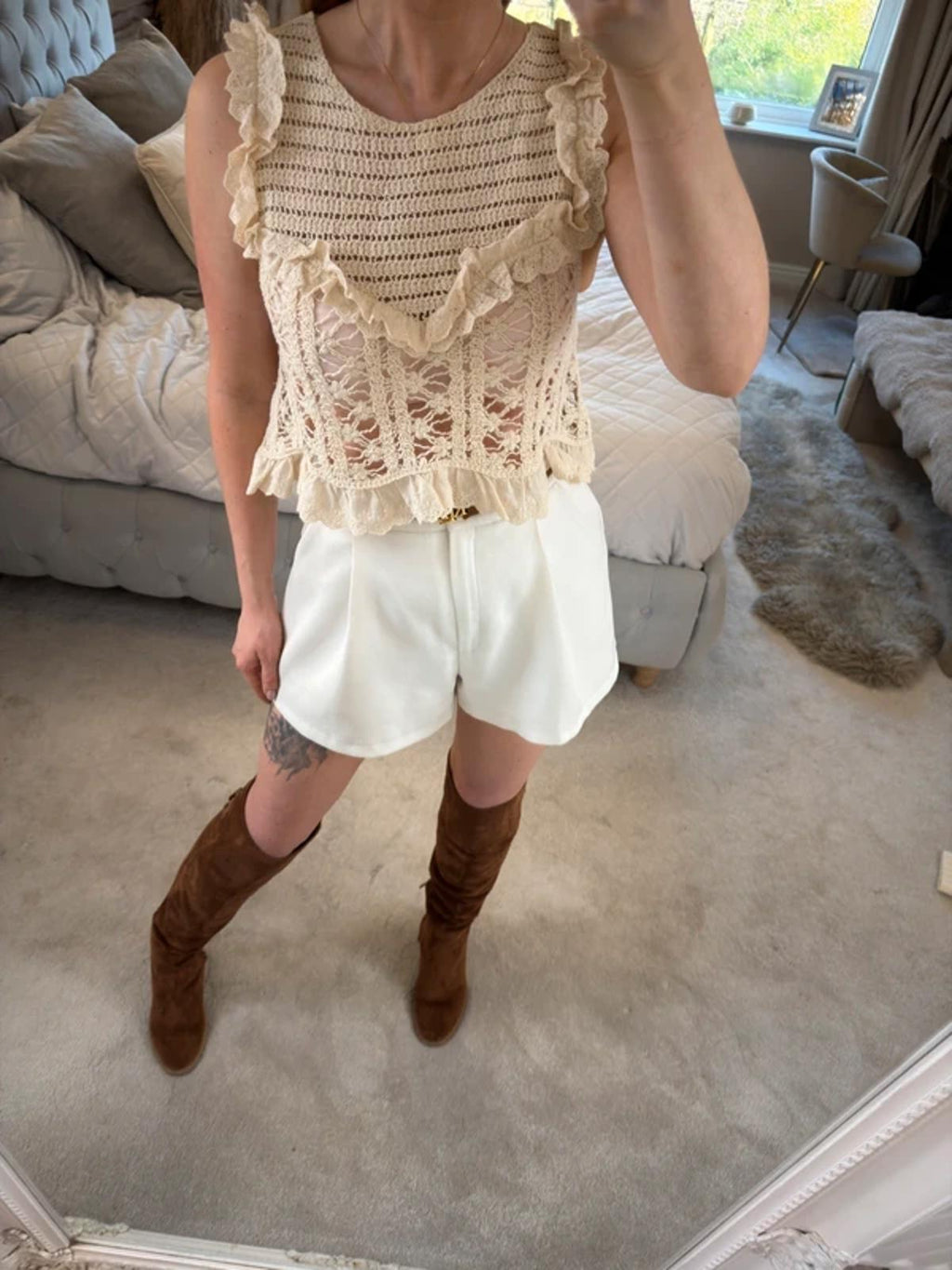 Zara Cream Crochet Lace Boho Top Medium