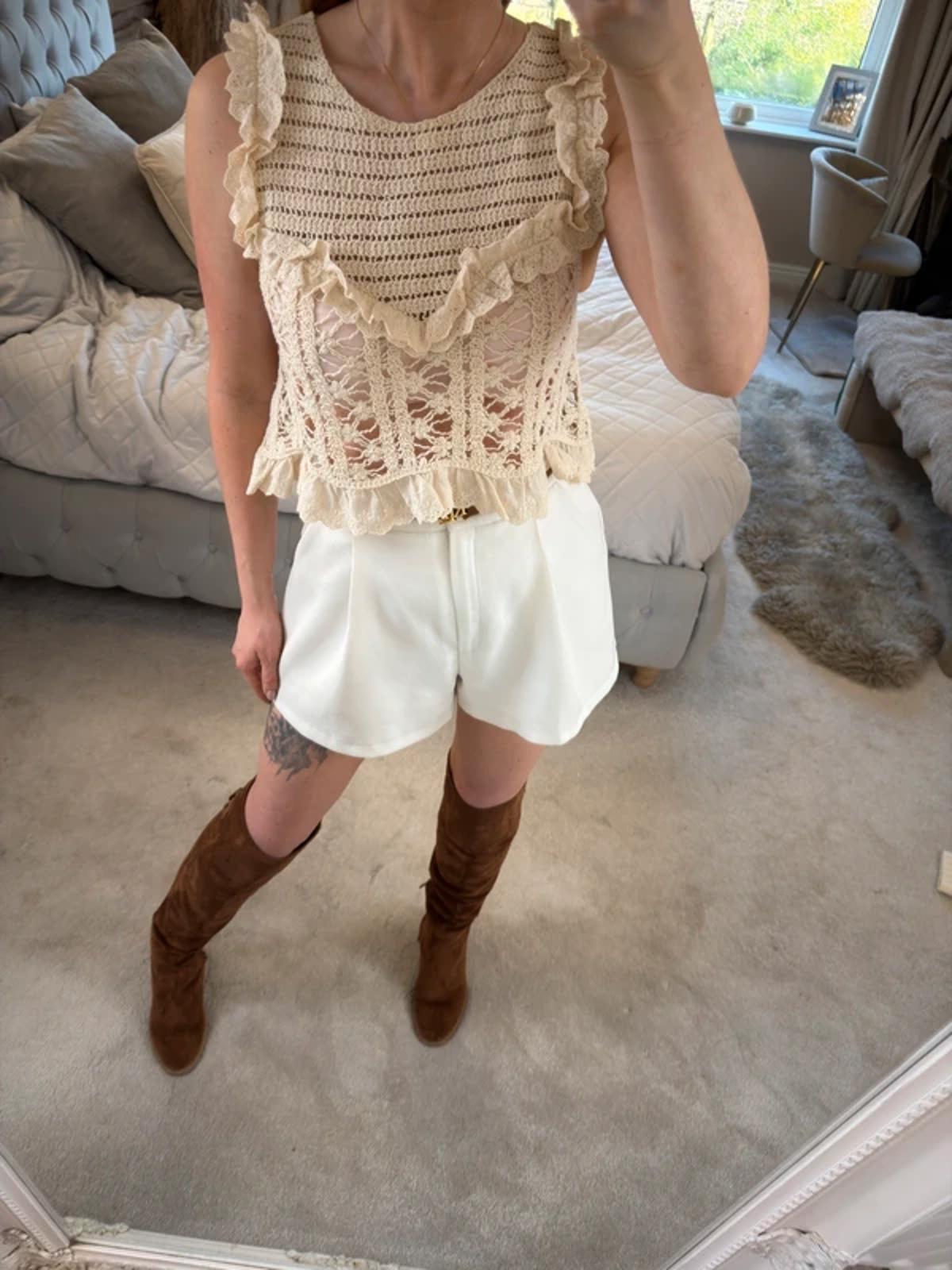 Zara Cream Crochet Lace Boho Top Medium