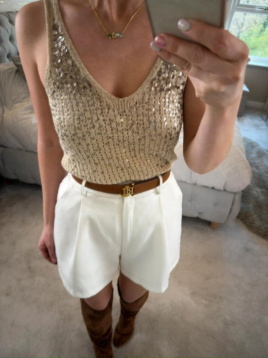 River Island Gold Metallic Sequin Knitted Top 12