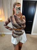 Zara Brown Semi Sheer Asymmetrical Top Small