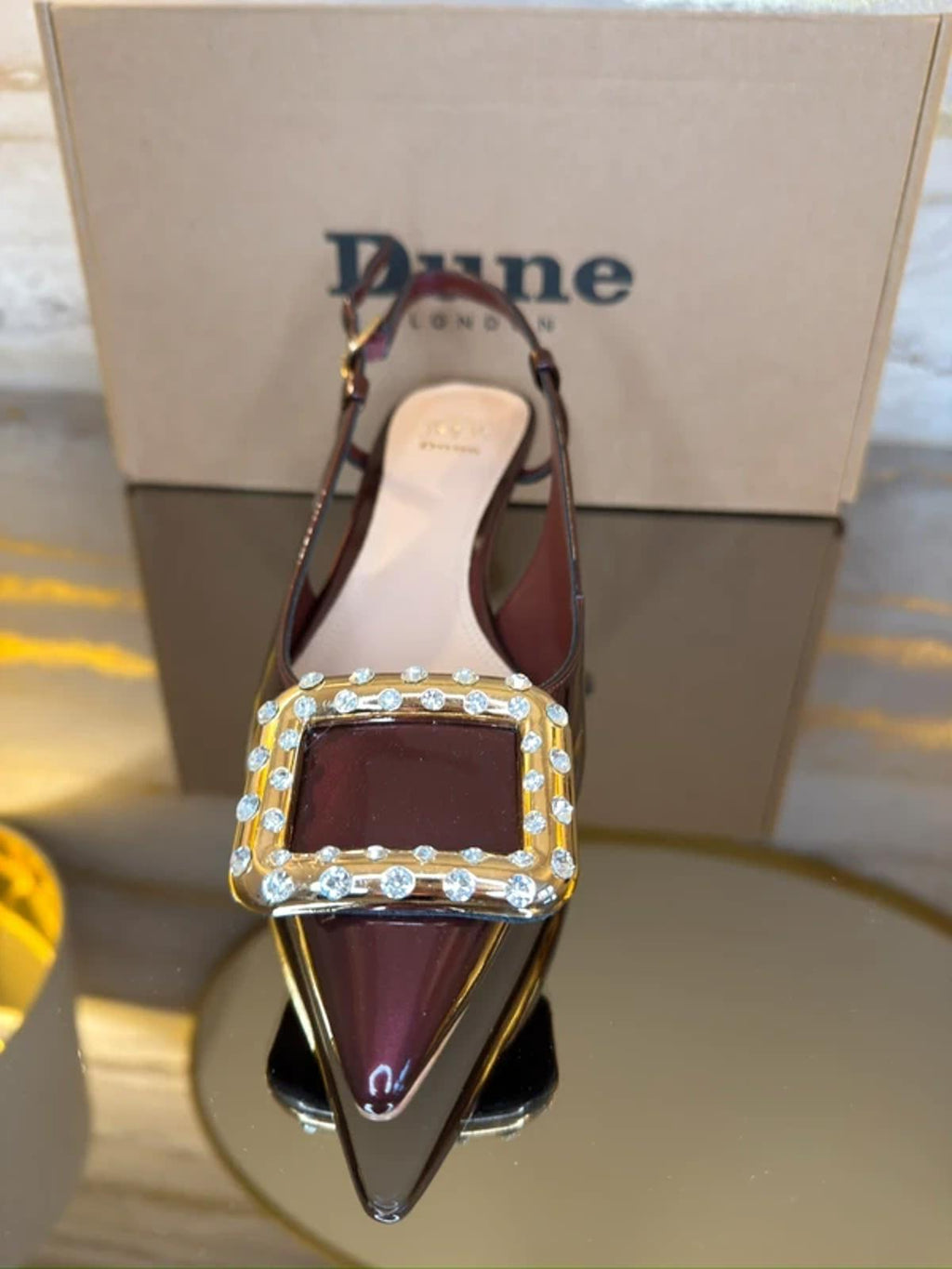 Dune Burgundy Patent Diamanté Heels 4