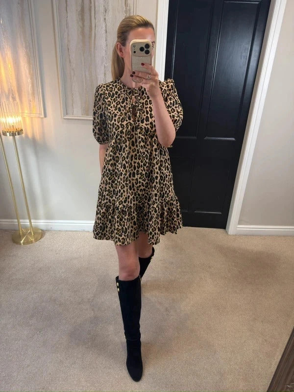 Primark Brown Animal Print Smock Dress Small