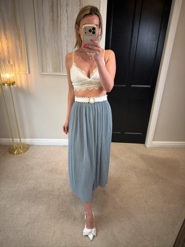 Zara Dusky Blue Pleated Culottes Medium