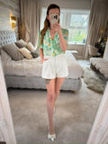 Zara Green Floral Frill Blouse Small
