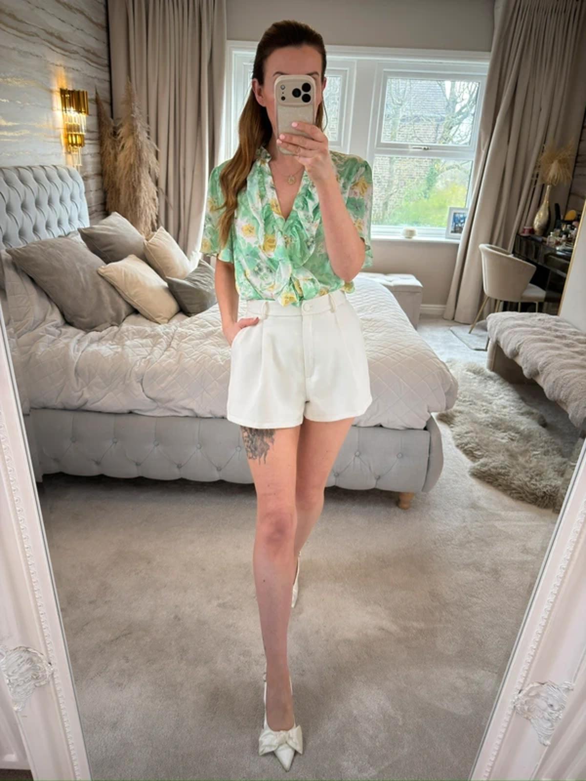 Zara Green Floral Frill Blouse Small