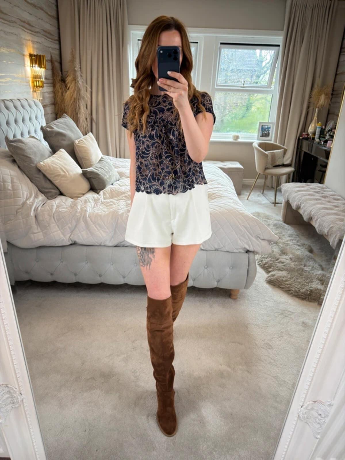 Zara Navy Semi Sheer Lace Blouse Small
