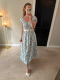 H&M White & Blue Floral Midi Dress Small