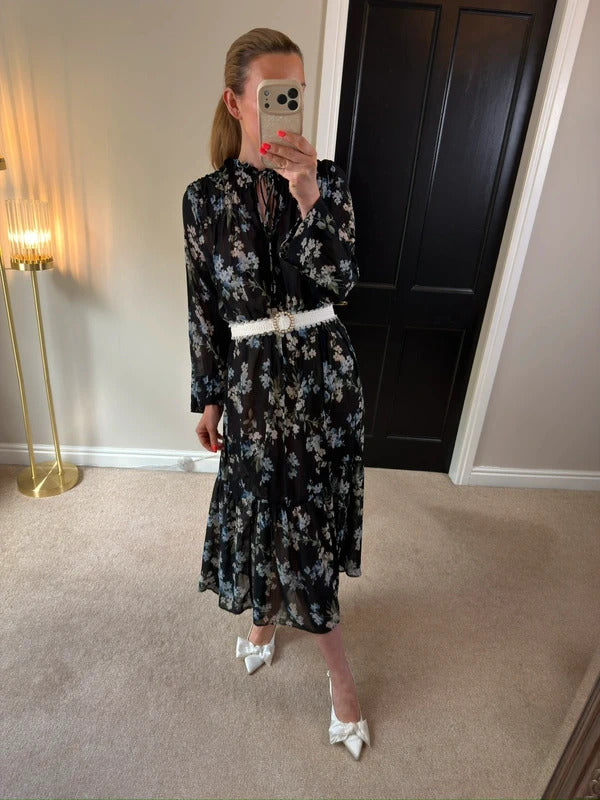 H&M Black Floral Sheer Oversized Dress XS