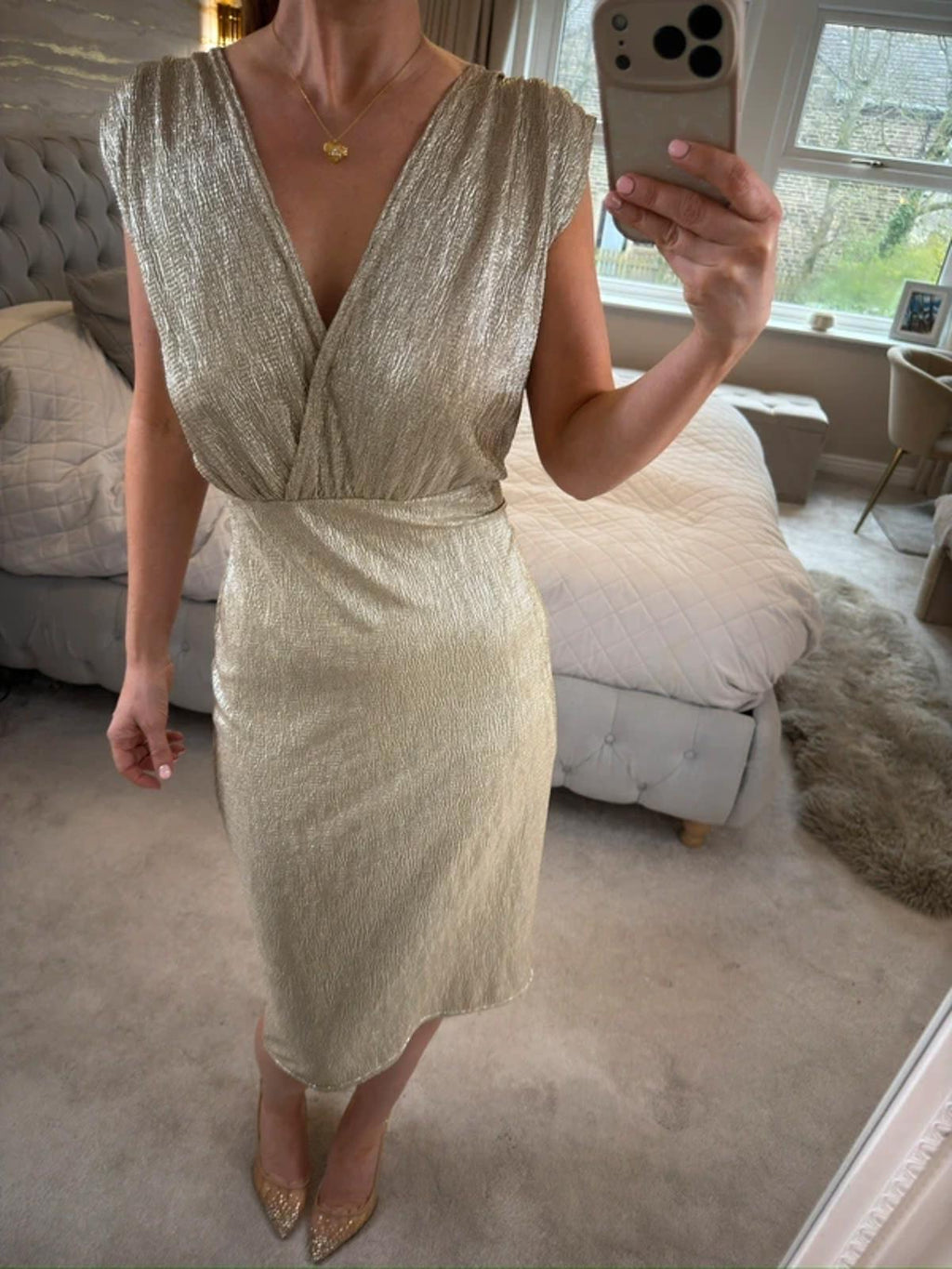 Rare London Gold Metallic Midi Dress 12