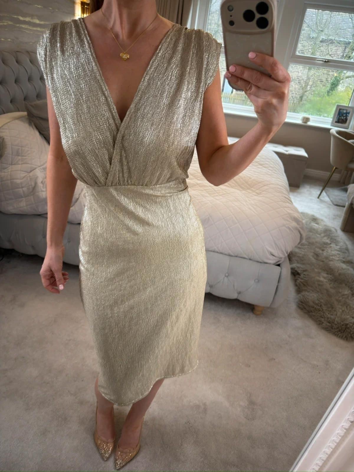 Rare London Gold Metallic Midi Dress 12